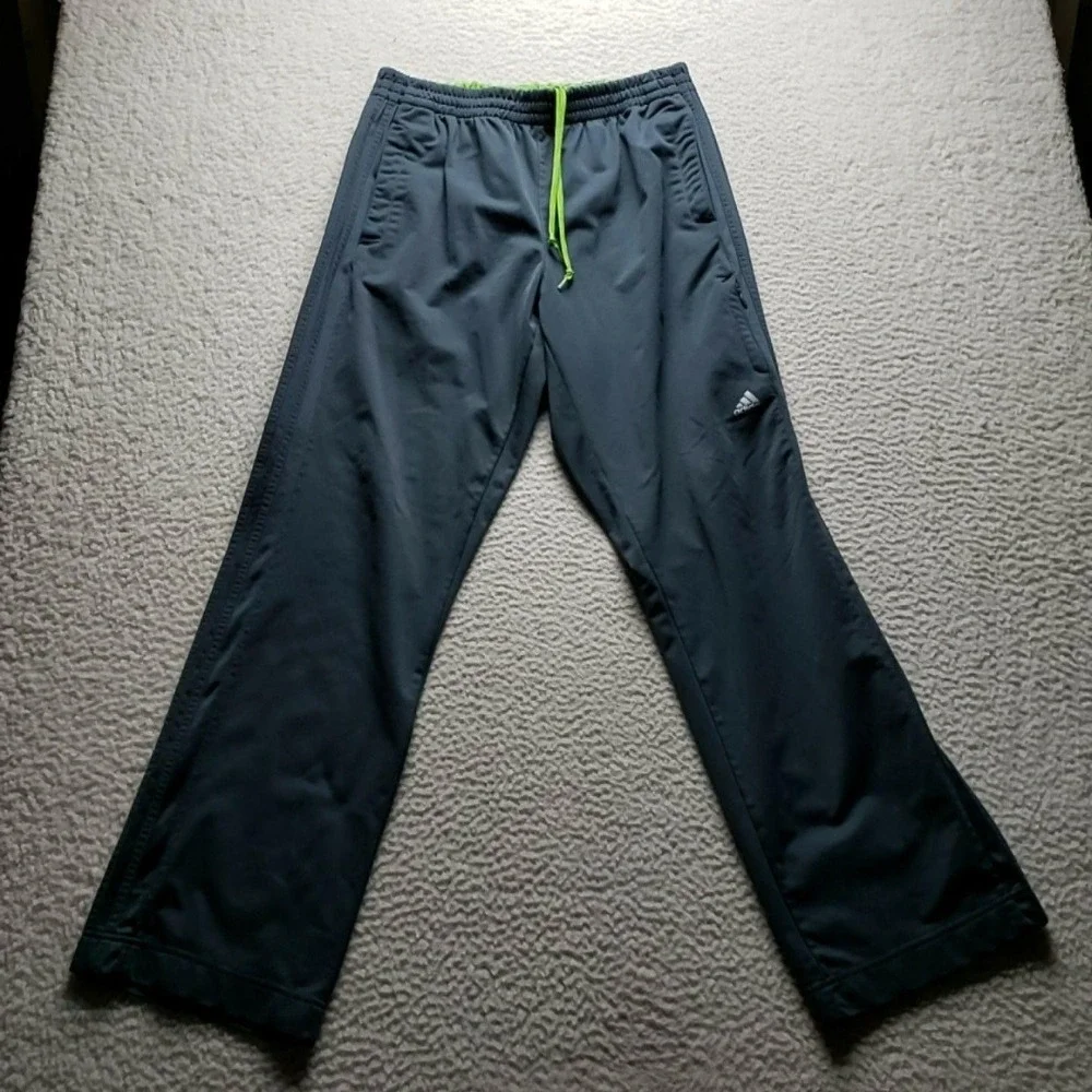 Adidas Pants Mens Large Gray Track Woven Elastic Waist Pockets Logo Athletic